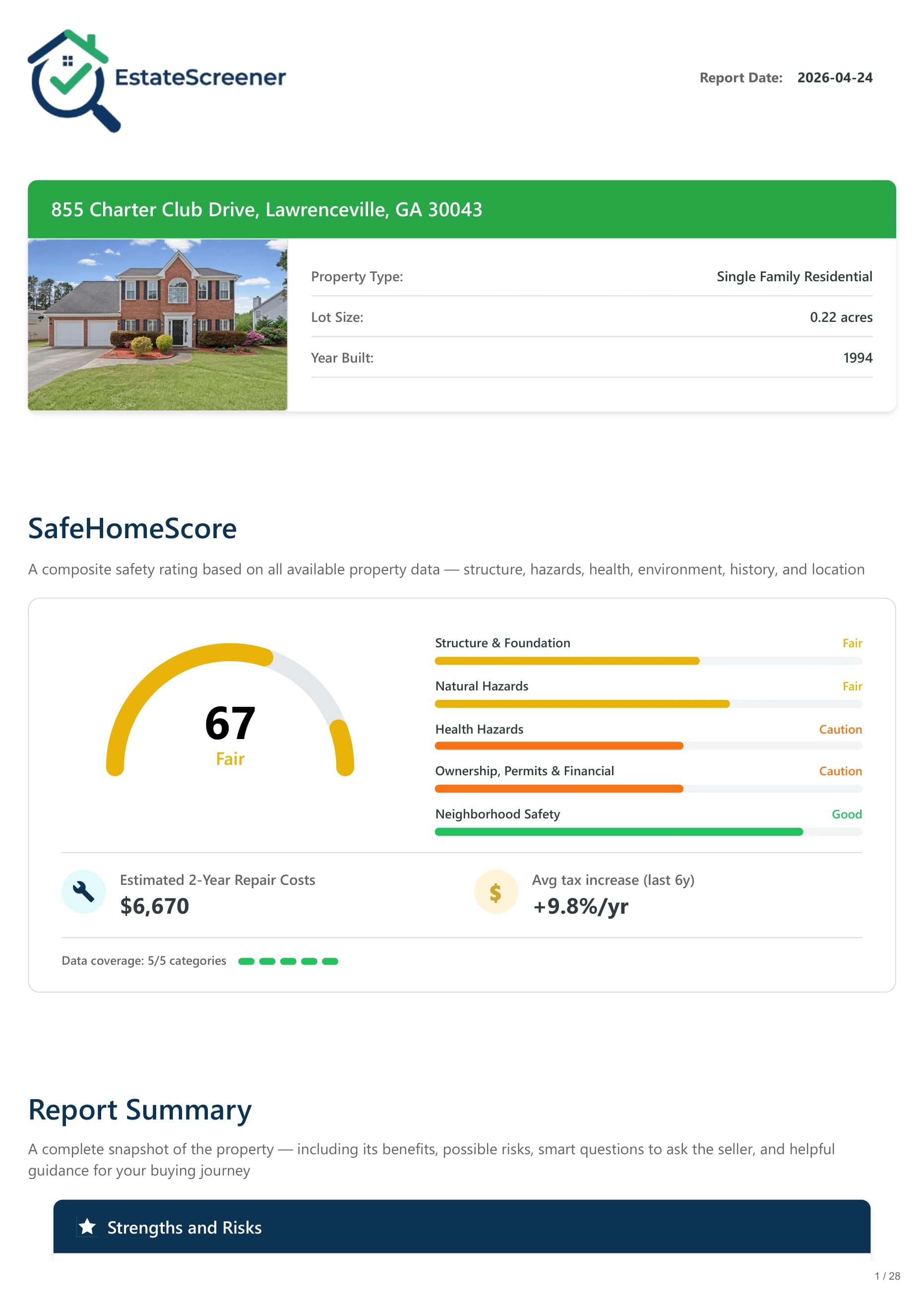 855 Charter Club Drive, Lawrenceville, GA report — page 1