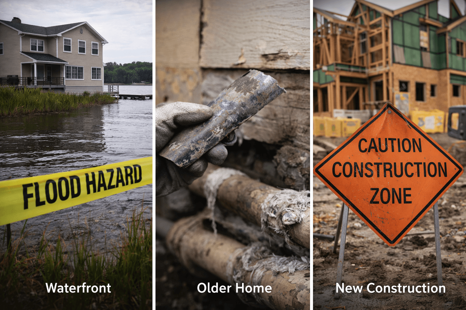 Photorealistic older residential interior hinting at hidden environmental hazard risk