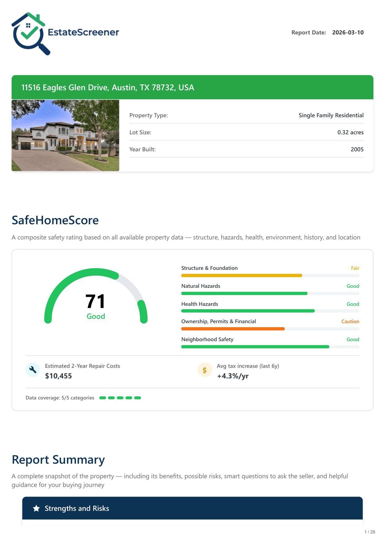11516 Eagles Glen Dr, Austin, TX report — page 1