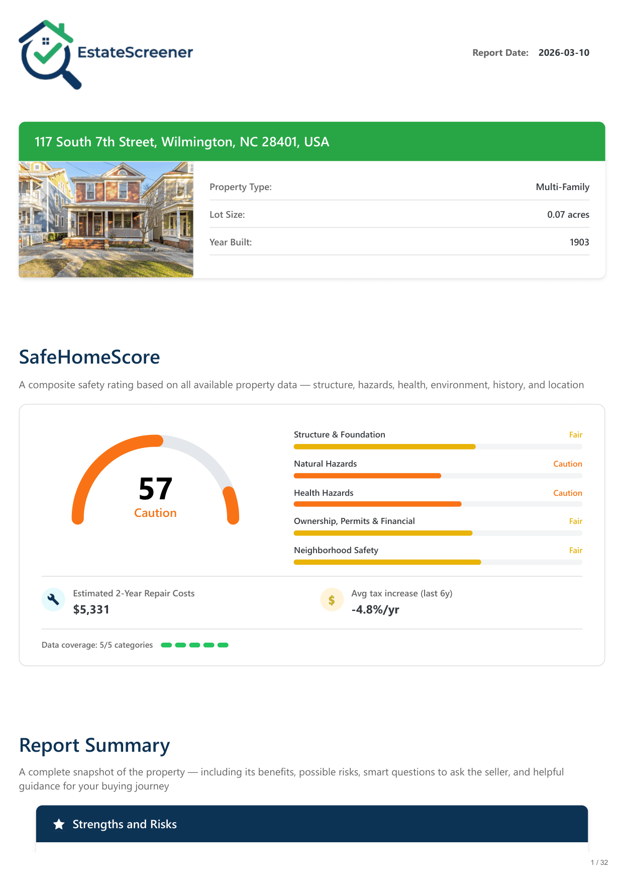 117 S 7th St, Wilmington, NC report — page 1