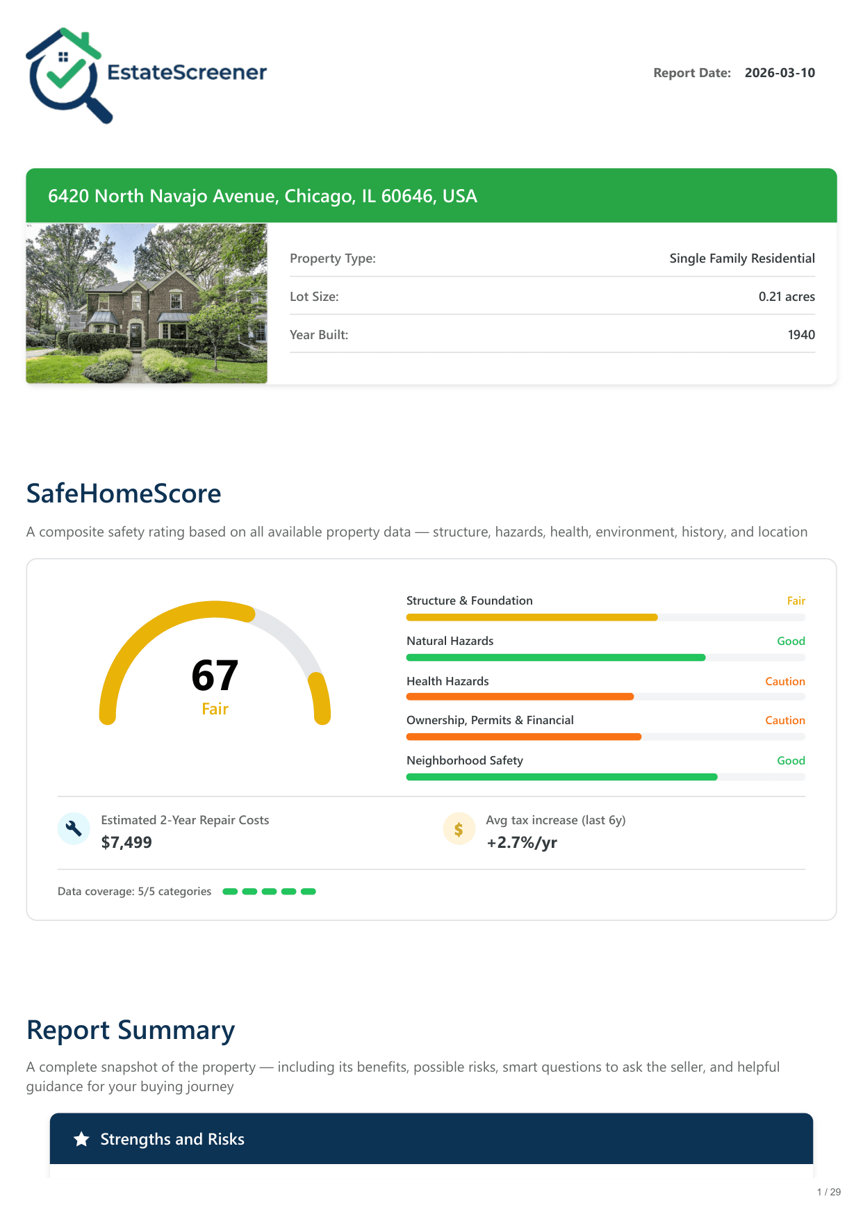 6420 North Navajo Avenue, Chicago, IL report — page 1